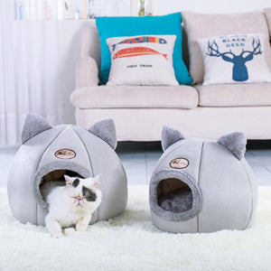 Cat Cave Beds for Indoor Cats Cozy Warm House Wool Pet Dog Nest Kennel M L