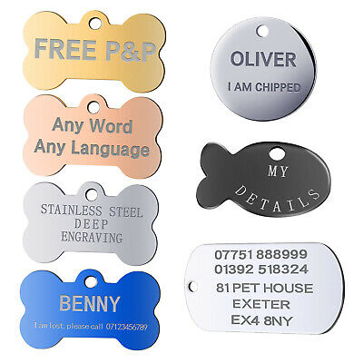 ROUND/BONE ENGRAVED DOG TAG ID NAME DISC LARGE/SMALL PERSONALISED PET/CAT TAGS