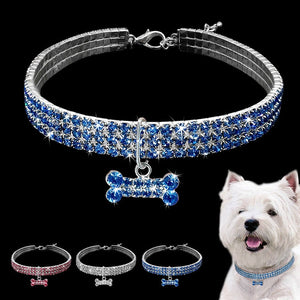 Dog Rhinestone Necklace Blue Pink White Bone Pendant Bling Collar Pet Decoration Small Animals Habitat Decoration Freeshipping