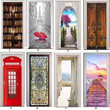 Load image into Gallery viewer, PVC Mural Paper Print Art 3D Bookshelf Tower Sea Door Stickers Home Decor Picture Self Adhesive Waterproof Wallpaper For Bedroom