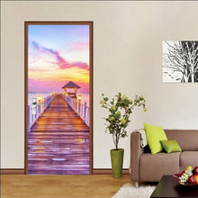 Load image into Gallery viewer, PVC Mural Paper Print Art 3D Bookshelf Tower Sea Door Stickers Home Decor Picture Self Adhesive Waterproof Wallpaper For Bedroom