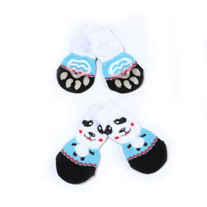 4pcs/Set Cute Puppy Dog Knit Socks Small Dogs Cotton Anti-Slip Cat Shoes For Autumn Winter Indoor Wear Slip On Paw Protector