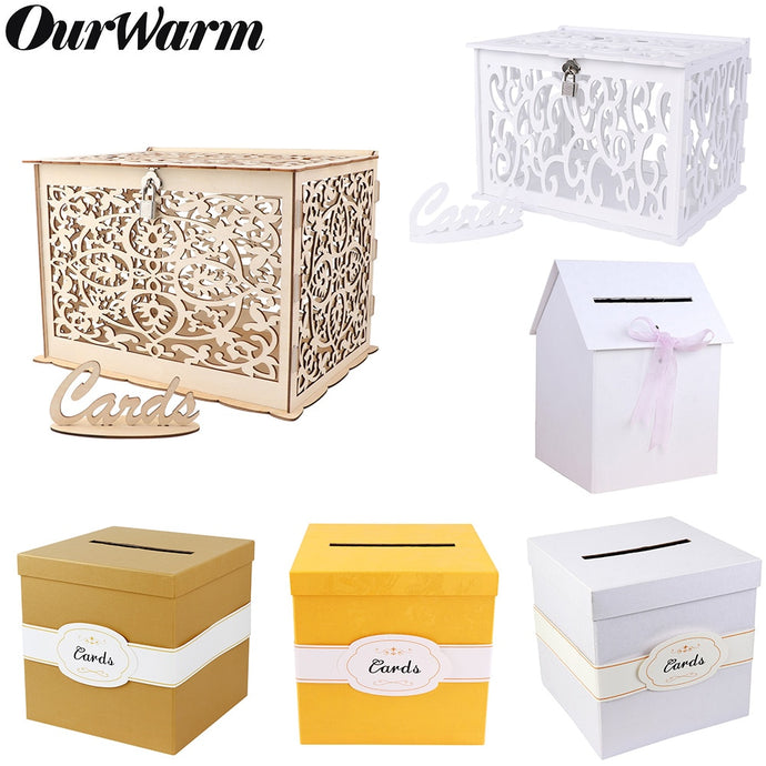 OurWarm Wedding Card Box Creative Money Box Wedding Decoration  Paper Gift Boxes Storage Money Baby Shower Birthday Party Favor