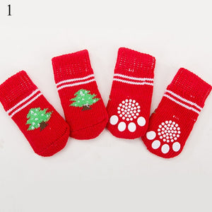 4Pcs Warm Puppy Dog Shoes Soft Pet Knits Socks Cute Cartoon Anti Slip Skid Socks For Small Dogs Breathable Pet Products S/M/L