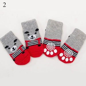 4Pcs Warm Puppy Dog Shoes Soft Pet Knits Socks Cute Cartoon Anti Slip Skid Socks For Small Dogs Breathable Pet Products S/M/L