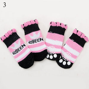 4Pcs Warm Puppy Dog Shoes Soft Pet Knits Socks Cute Cartoon Anti Slip Skid Socks For Small Dogs Breathable Pet Products S/M/L