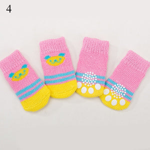 4Pcs Warm Puppy Dog Shoes Soft Pet Knits Socks Cute Cartoon Anti Slip Skid Socks For Small Dogs Breathable Pet Products S/M/L