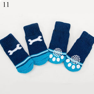 4Pcs Warm Puppy Dog Shoes Soft Pet Knits Socks Cute Cartoon Anti Slip Skid Socks For Small Dogs Breathable Pet Products S/M/L