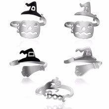 Load image into Gallery viewer, Cute Halloween Decoracion Jewelry Women Rings Witch Hats Broom Mop Pumpkin Lamp Alloy Finger Rings Hollow Out Men&#39;s R2139